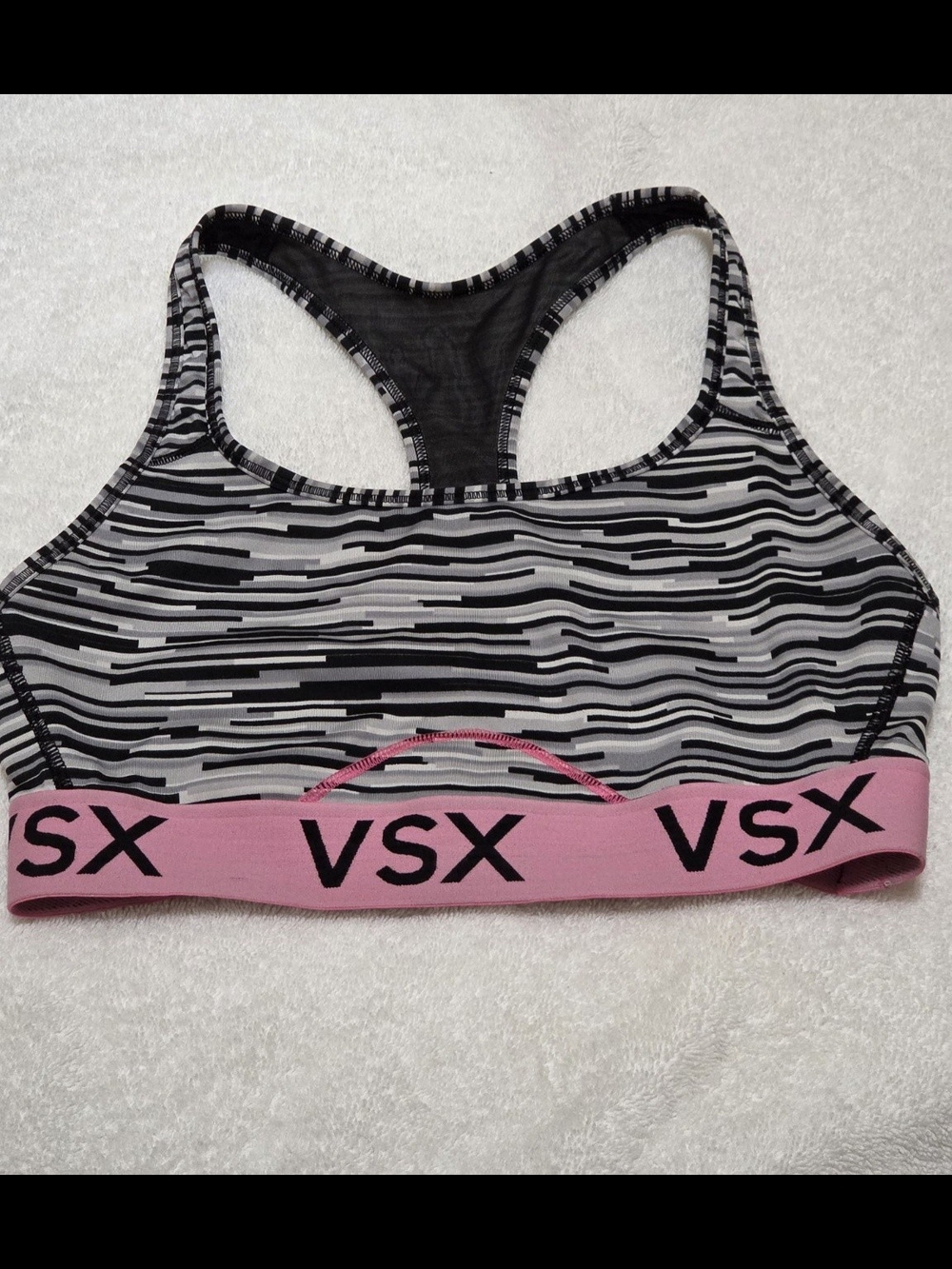 VSX Sport by Victoria's Secret Racerback Sports Bra Pink & Black Gray Print Size